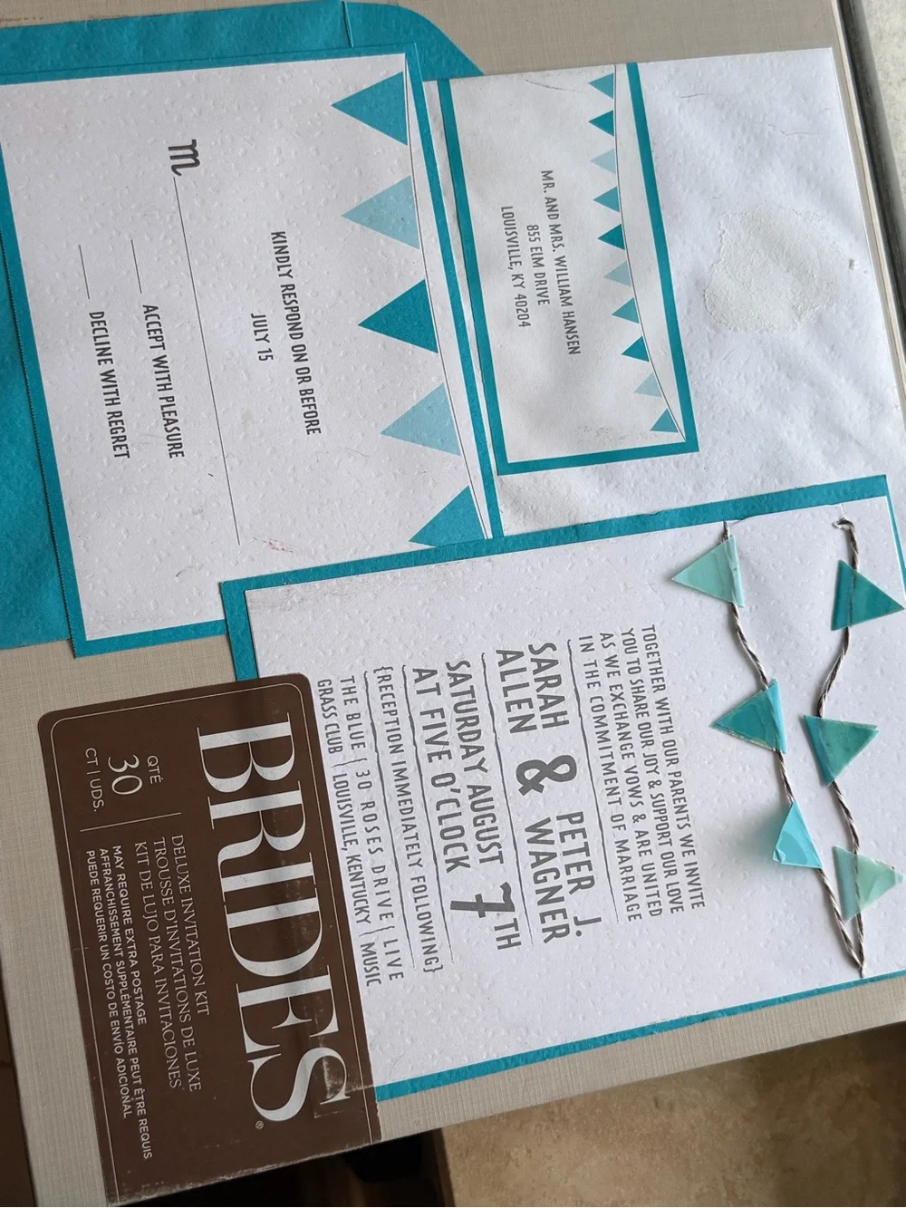 Blue and White Wedding Invitation Suite rsvp